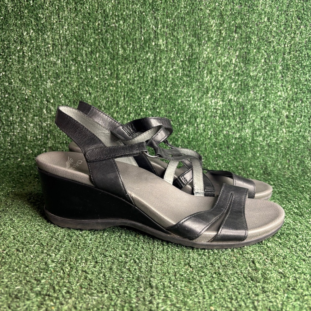 Dansko Addyson Strappy Leather Comfort Wedge Sandal Black‎ Womens Size 11.5-12